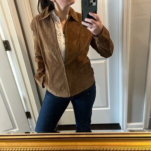 Y2K Tan Brown Real leather Suede zip up Jacket size small